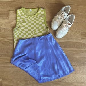 GUC & Other Stories Blue Periwinkle Satin Skater Mini Skirt Size 2